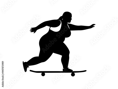 Plus Size Woman Skateboarding Silhouette