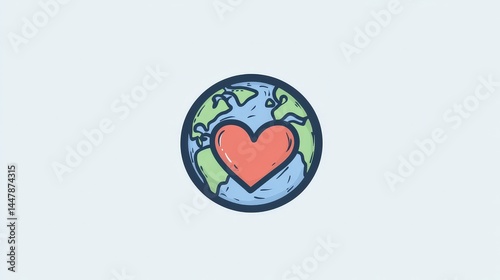 Fototapeta Naklejka Na Ścianę i Meble -  Earth icon with a heart shape inside the globe, representing love for the planet.