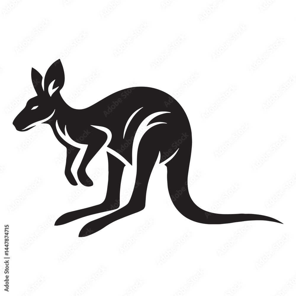Fototapeta premium Streamlined kangaroo silhouette vector created for clean and modern visuals – kangaroo silhouette – kangaroo vector – kangaroo illustration – silhouette of kangaroo