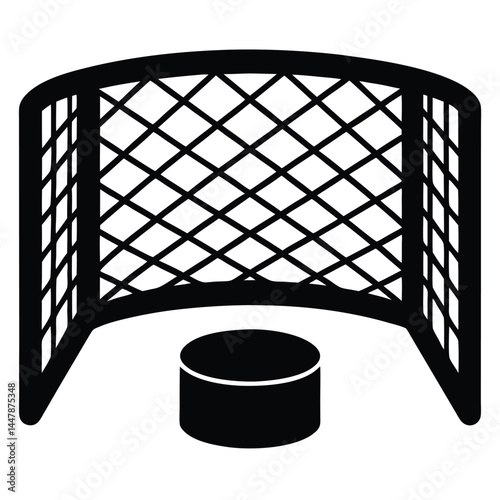 Hockey Net and Puck Icon Graphic