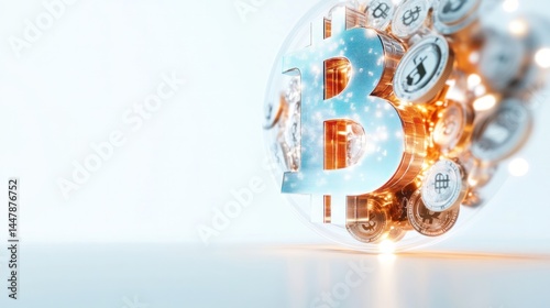Bitcoin's Digital Sphere:  A captivating visual showcasing the power and potential of Bitcoin, represented by a shining symbol encased within a digital sphere.