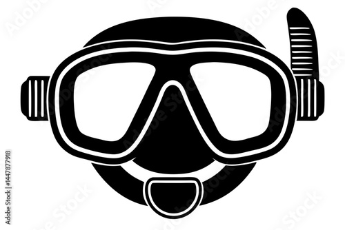 Diving mask silhouette with large lenses and nose cover for water sports, diving mask, snorkeling mask, underwater, scuba diving, water sports, swimming gear, swimming equipment, mask, snorkel