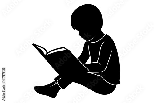 Black silhouette of child sitting ground bent forward reaching on white, child, kid, boy, girl, sitting, ground, bent, forward, reaching, playing, silhouette, vector, illustration, design, art