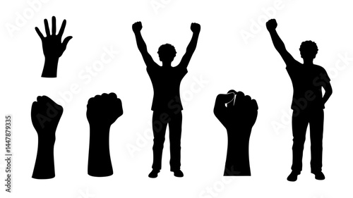 set of hand fist  silhouette vector on white background