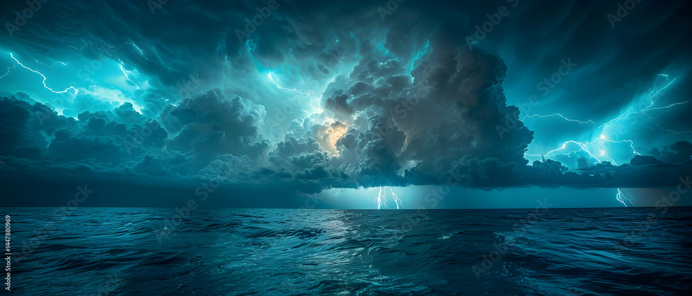 Fototapeta premium Ocean Storm Lightning Night. (1)