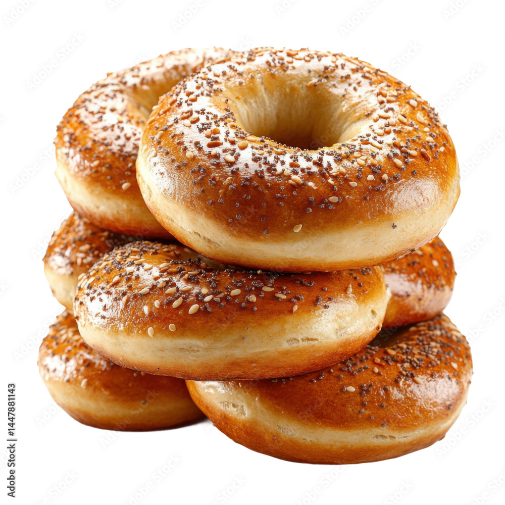 Delicious bagels on display bakery food photography indoor close-up. Isolated on transparent background, png. Delicious bagels on display bakery food photography indoor close-up. Isolated on transparent background, png.