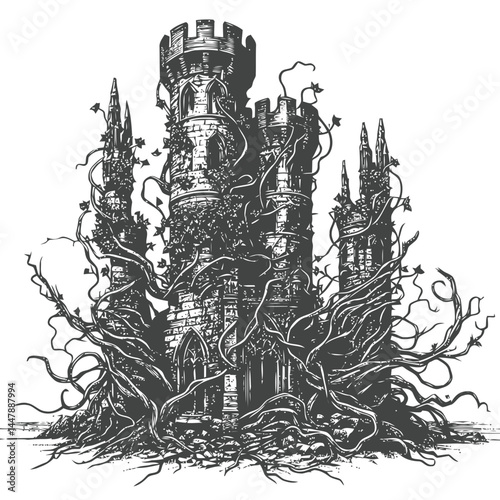 Crumbling historic tower covered with vines, blending the elegance of decay with lush natural beauty.