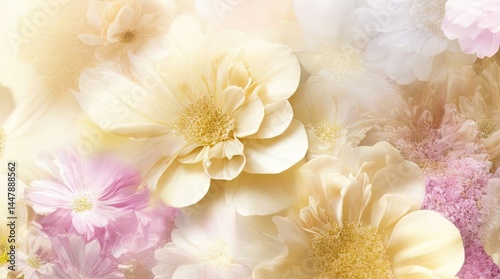 Haven flowers background bottom with golden , pastel colorfuls.