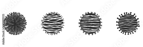 Virus And Bacteria Silhouette Set. Microorganism Diversity And Structure. Isolated Vector Illustration Collection