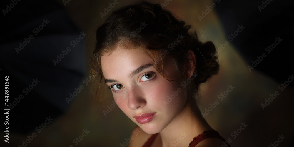 Portrait of a Young Woman with Brown Hair and Eyes