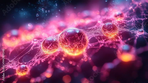 Vibrant abstract representation of interconnected cells, showcasing dynamic energy and intricate networks, ideal for science, technology, and innovation themes.