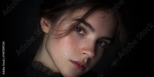 Close-up Portrait of Young Woman with Brown Hair and Eyes