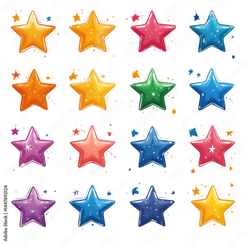 Colorful star patterns digital art fun atmosphere abstract view. Isolated on transparent background, png. Colorful star patterns digital art fun atmosphere abstract view. Isolated on transparent background, png.