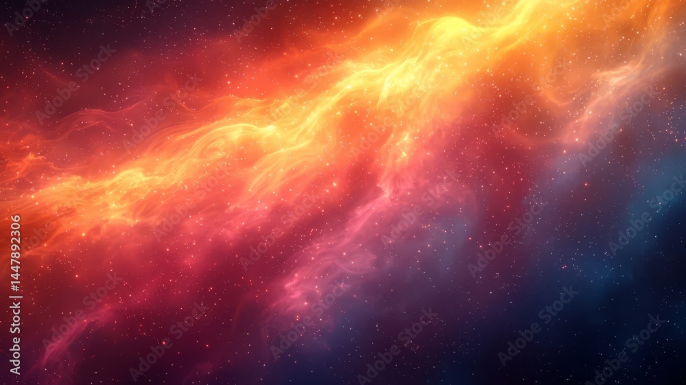Fototapeta premium Vibrant cosmic nebula with swirling hues of orange, pink, and blue, evoking a sense of wonder and exploration in the vast universe.