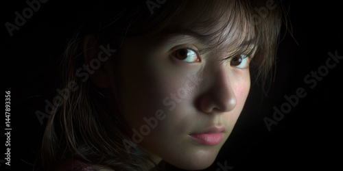 Obraz na płótnie Close-up Portrait: Young Woman's Face, Low-Light Conditions w salonie
