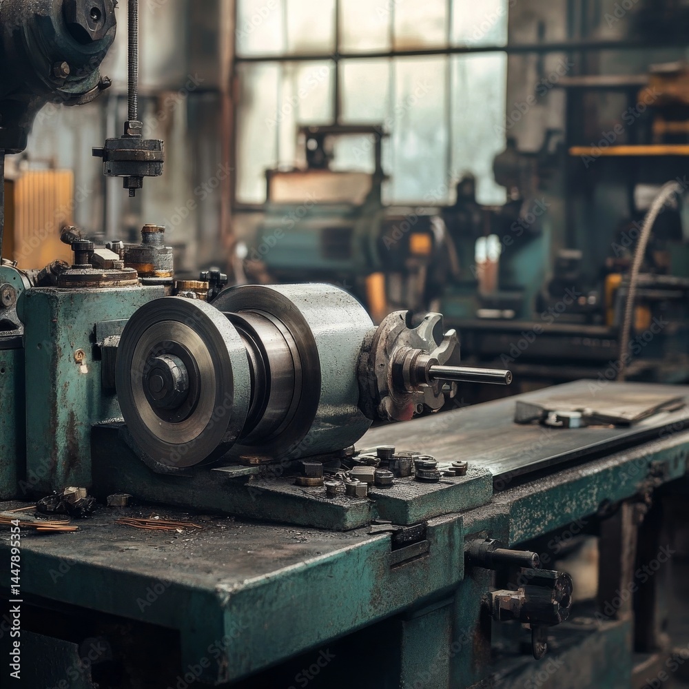 Fototapeta premium Retro lathe amidst a nostalgic scene