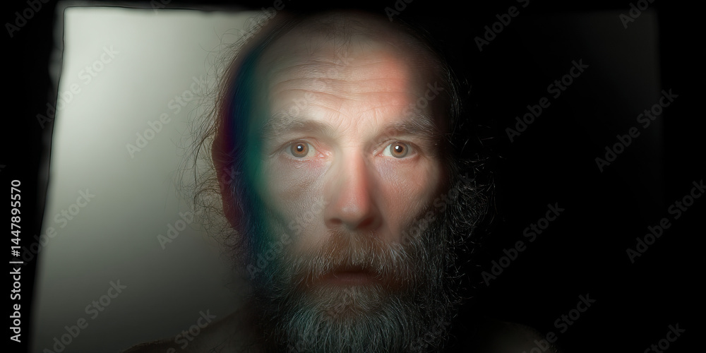 Portrait of Bearded Man with Partial Illumination