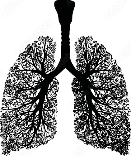 Silhouette of lungs resembling a tree with branches in artistic style. Vector illustration