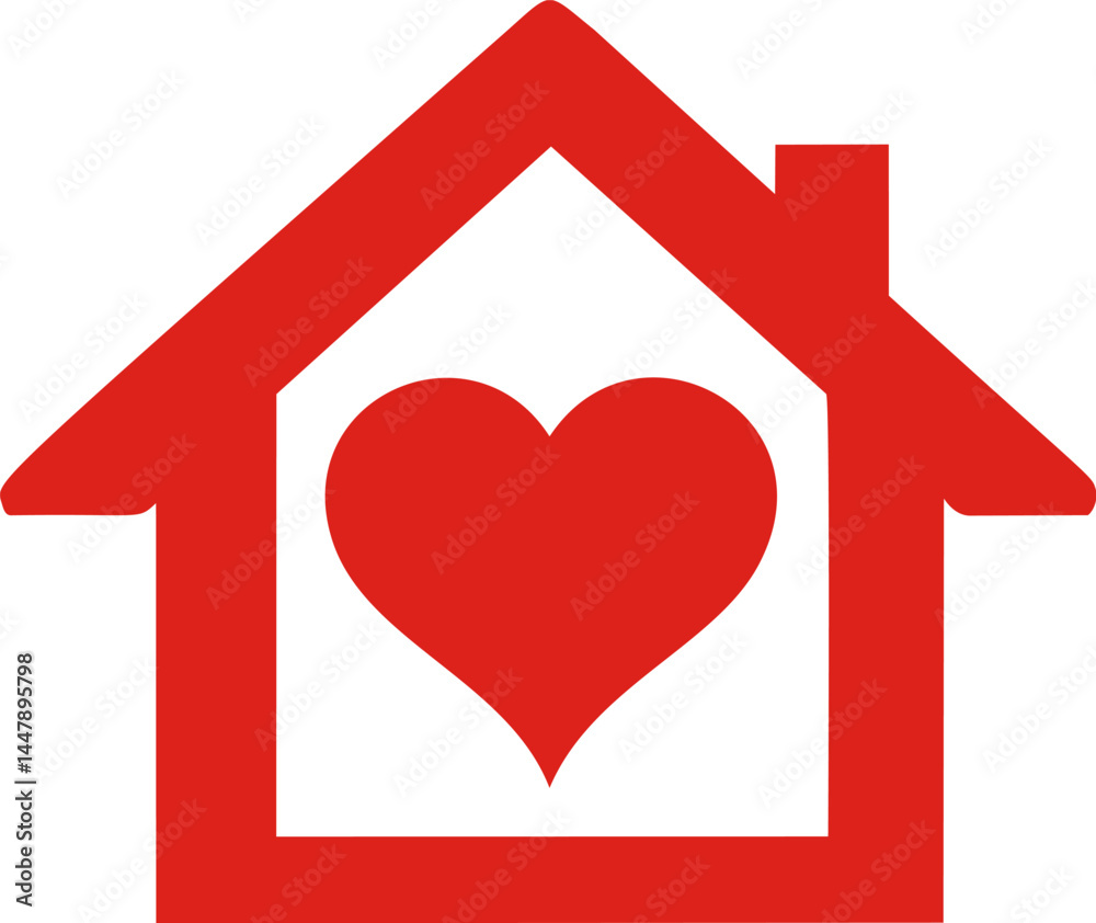 Red heart inside a red house symbolizing love and home in minimalistic style. Vector illustration Red heart inside a red house symbolizing love and home in minimalistic style. Vector illustration