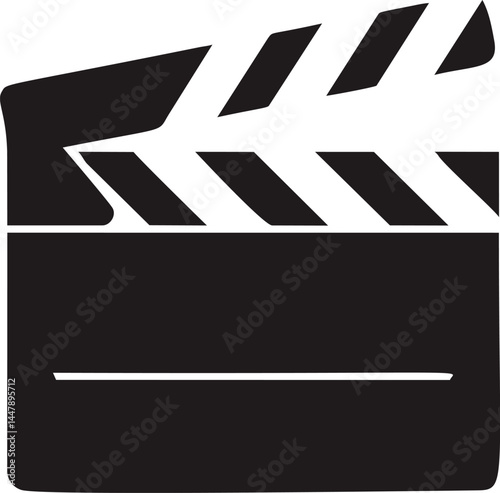 Black and white film clapperboard icon in minimalist vector style. Vector illustration