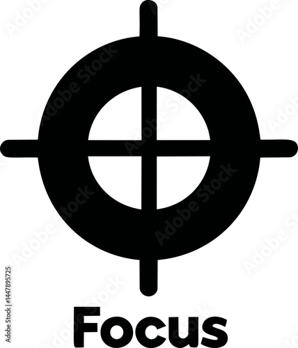 Black target symbol with focus text and crosshairs concept illustration. Vector illustration