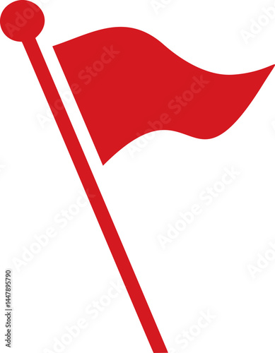 Red flag waving against a symbol of warning or alert. Vector illustration