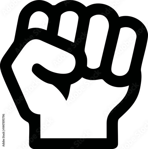 Black and white clenched fist icon symbolizing solidarity and resistance. Vector illustration