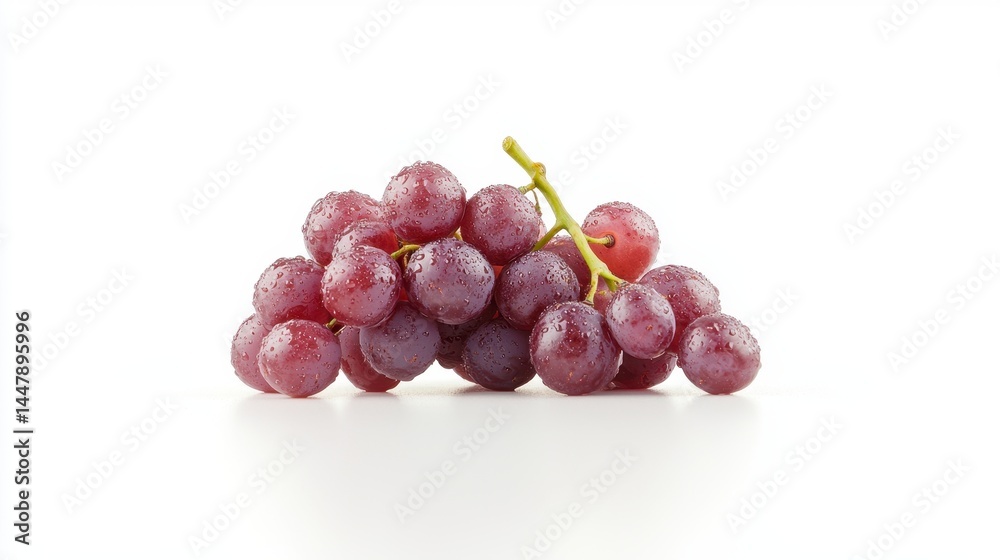 Closeup of Red Grapes with Water Droplets on White Background Closeup of Red Grapes with Water Droplets on White Background