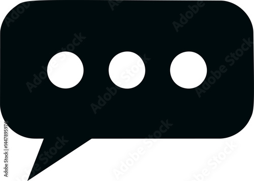 Black speech bubble with ellipsis symbol representing communication. Vector illustration