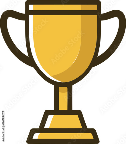 Golden trophy cup with bold outline and minimalistic design on white. Vector illustration