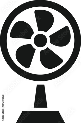 Black silhouette of a table fan with four blades in a minimalist design. Vector illustration