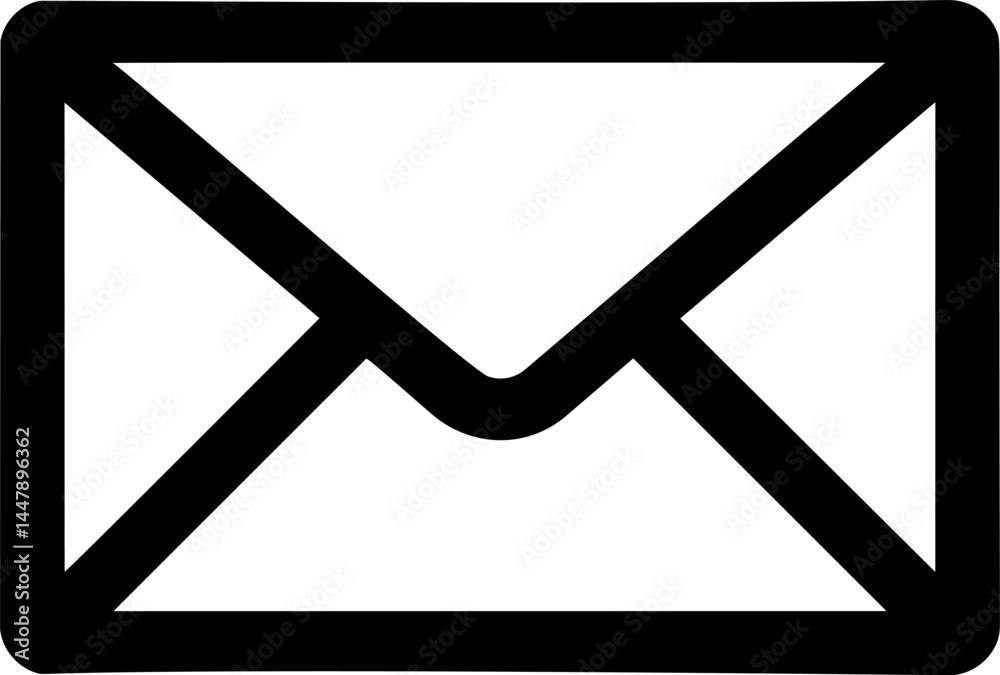 Simple black and white envelope icon with a minimalist design. Vector illustration