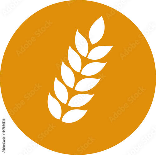 White wheat symbol on a golden circular background, minimalistic icon. Vector illustration