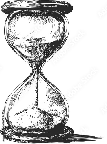 Sketch of an hourglass with sand flowing in a classic artistic style illustration. Vector illustration