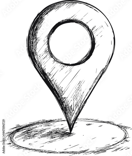 Hand-drawn black location pin sketch abstract art design. Vector illustration