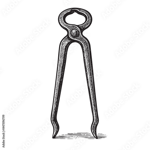 blacksmith’s tongs woodcut engraving vector illustration