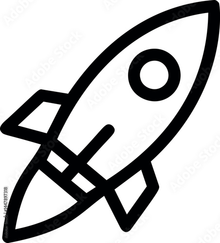 Outline of a rocket ship symbol in black line art style. Vector illustration