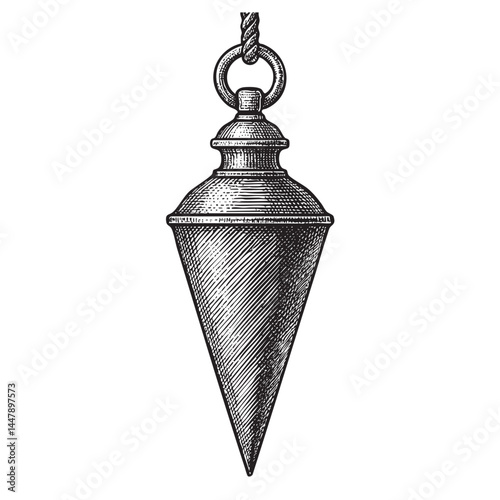 plumb bob woodcut engraving vector illustration