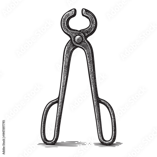blacksmith’s tongs woodcut engraving vector illustration