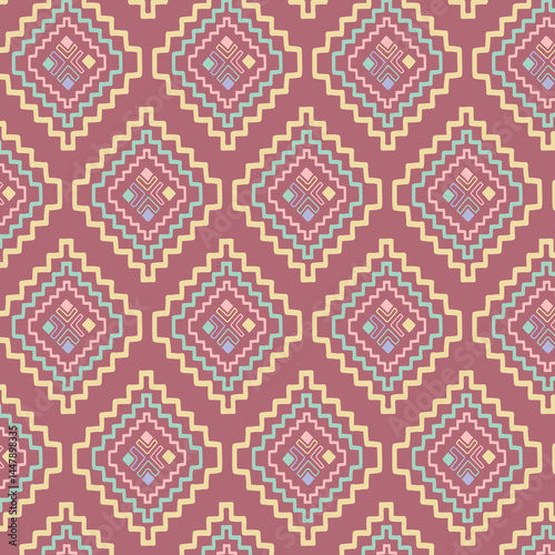 pastel color tribal vector seamless pattern with doodle elements. aztec fancy abstract geometric art print. ethnic hipster background. hand drawn. Wallpaper, cloth design, fabric, tissue, textile