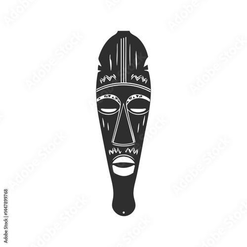 African Tribal Mask Silhouette Illustration. Cultural Heritage And Traditional Art Symbolism Isolated Vector Illustration