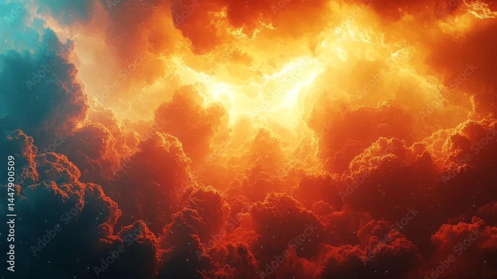 Vibrant sunset clouds illuminated in fiery orange and deep blue hues, creating a dramatic and captivating sky scene perfect for nature-themed projects. Vibrant sunset clouds illuminated in fiery orange and deep blue hues, creating a dramatic and captivating sky scene perfect for nature-themed projects.