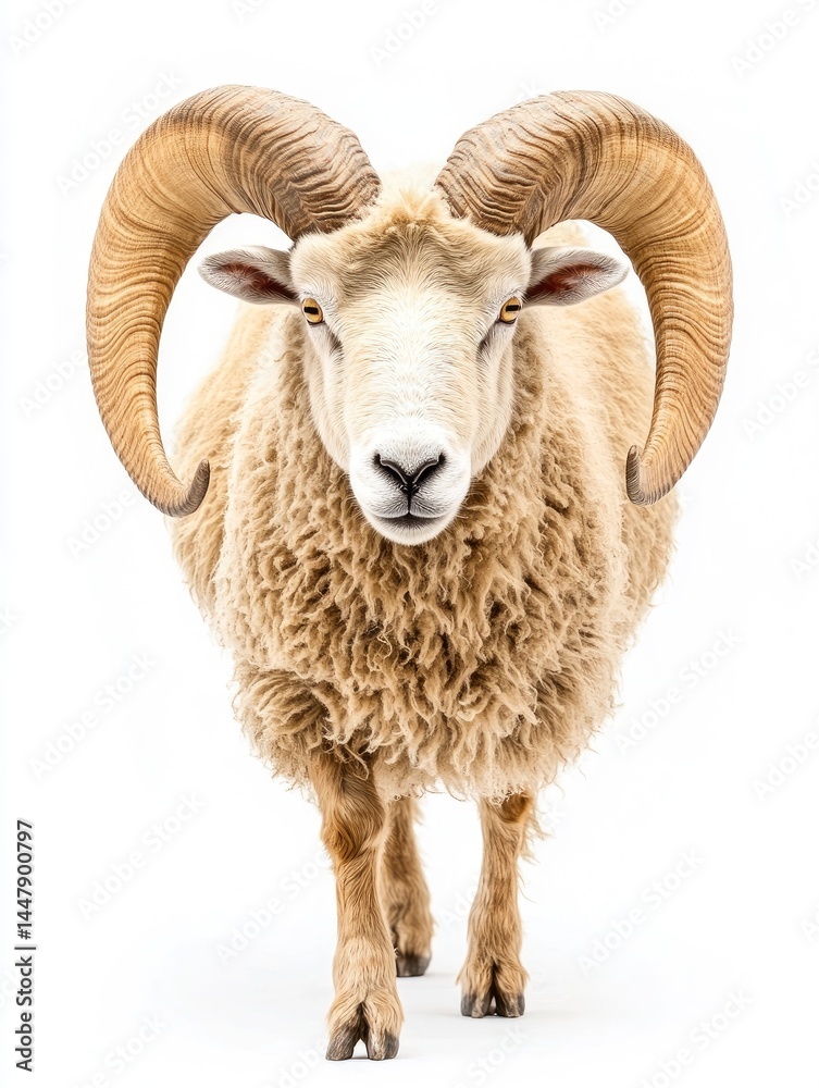 Ram with Large Horns Isolated on White Ram with Large Horns Isolated on White