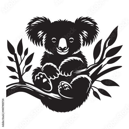 Refined koala silhouette vector designed for high-quality brand assets – koala silhouette – koala vector – koala illustration – silhouette of koala

