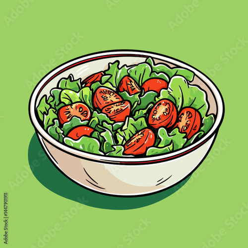 Vibrant salad in a bowl, featuring greens and tomatoes.