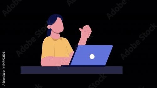 Women Using Laptop Animation 4K On Alpha