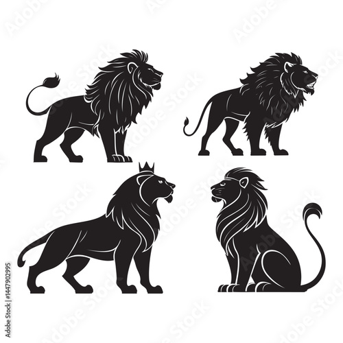 Lion Couple Silhouette in Standing Pose - Vector Art