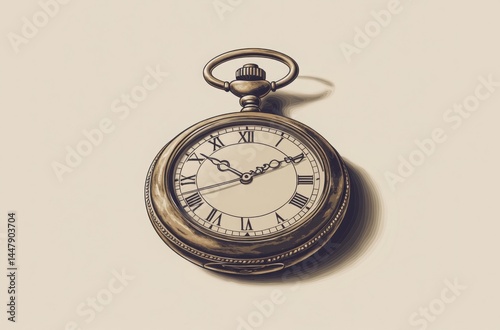 Detailed minimalist vector art of a retro pocket watch