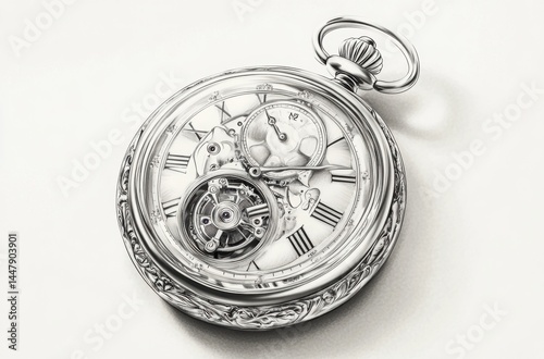 Detailed minimalist vector art of a retro pocket watch