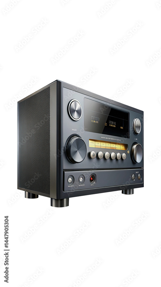 Obraz premium Modern HiFi Receiver with Display and Analog Radio Frequency Controls